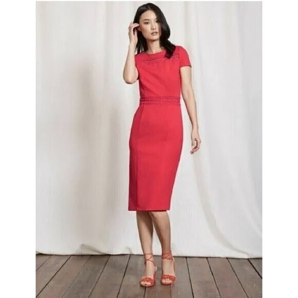 Boden Dresses & Skirts - Boden Hera Ponte Knit Embroidered Dress Knee Length Cap Sleeve Coral Size 6